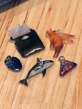 Quirky Retro Mini Charms — Typewriter, Flying Pig, Blackberry, Orca & Pool Balls